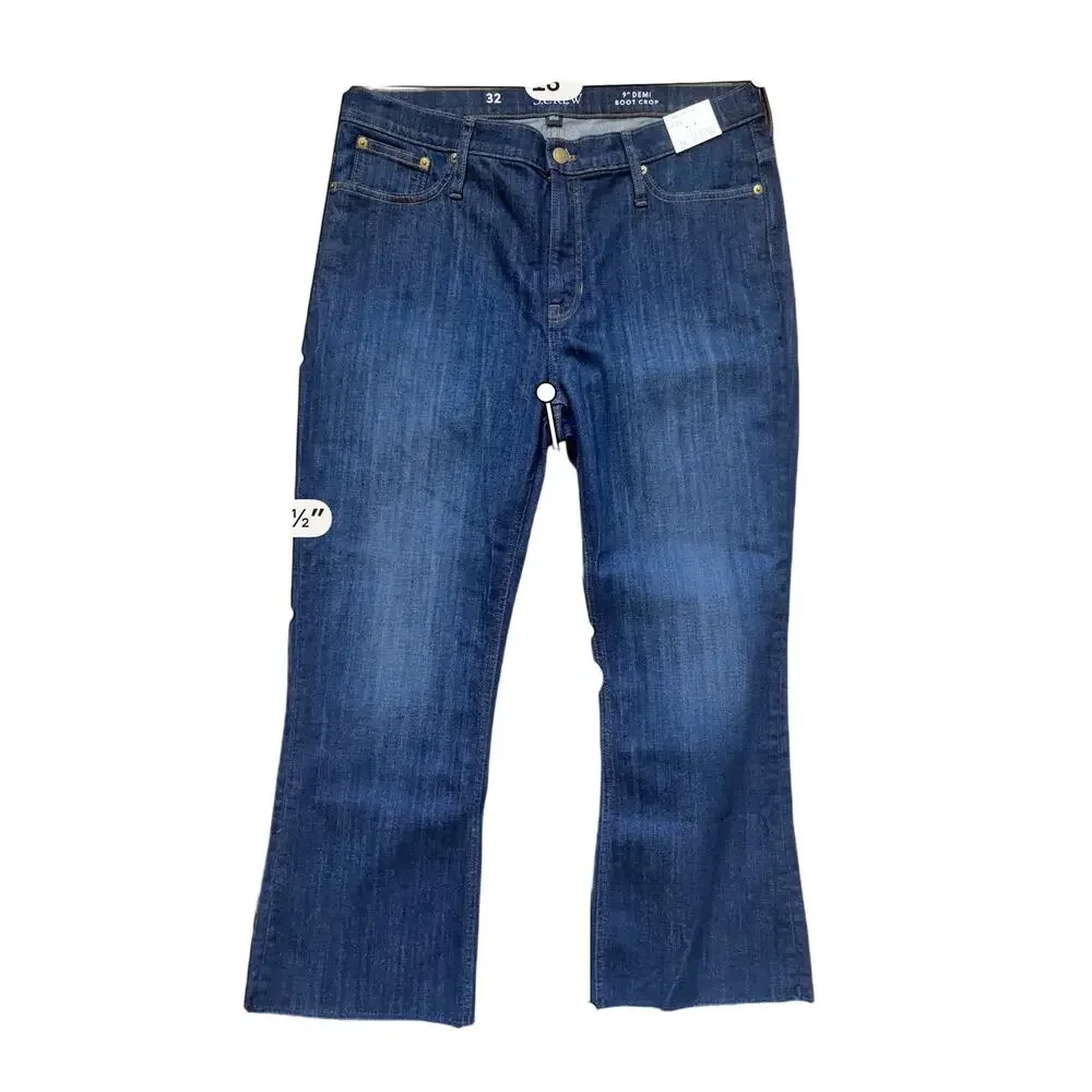 J.Crew 9” Demi Boot Crop Jeans NWT 32 Dark Worn Wash Mid Rise BT563